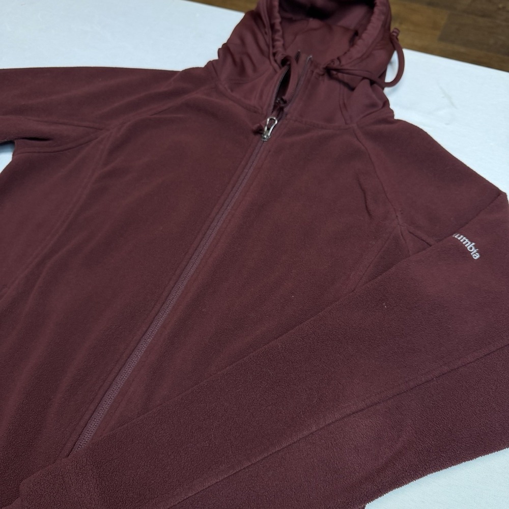 Columbia Hooded Full Zip Fleece Jacket Womens Medium Burgundy